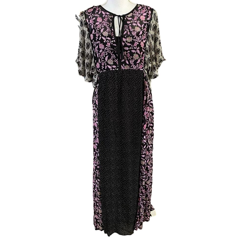 🌻 2/$20 ASOS Size 10 Chiffon Floral Print Patchwork Maxi Dress Boho FLAW
